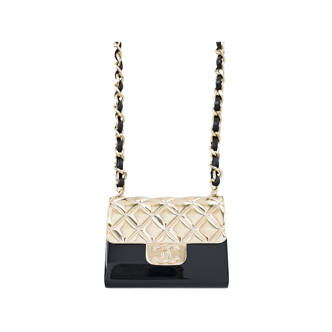 IT28W64II4OE Chanel Mini Bag Motif Long Necklace Black/Champagne Gold
