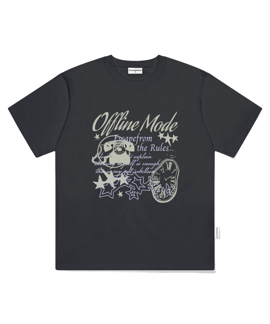 E261OTS026CG Escapefrom Offline Mode Print Oversized Short Sleeve T-Shirt Charcoal