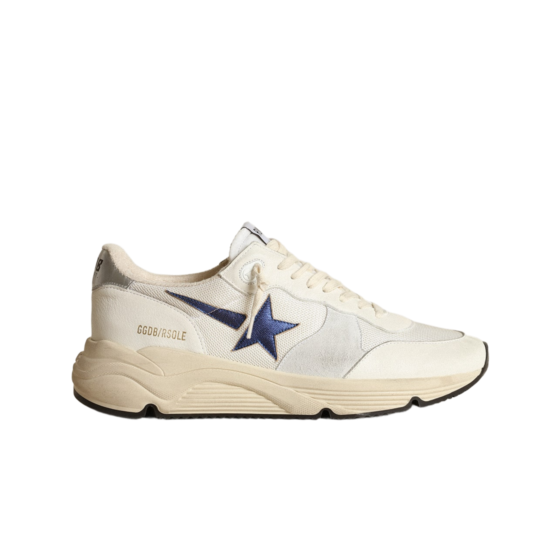 GMF00215-F003443-81225 Golden Goose Running Sole Blue Laminated Leather Star Sneakers White