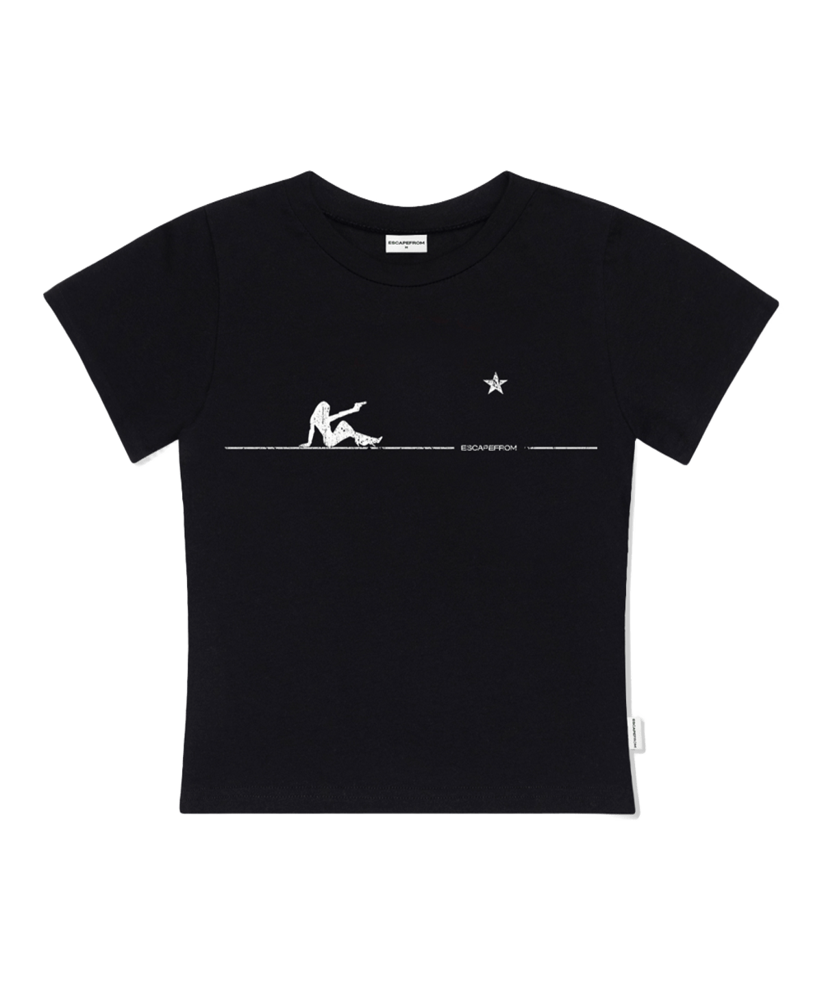 E261STS002BK Escapefrom Woman And Gun Print Slim Fit Short Sleeve T-Shirt Black