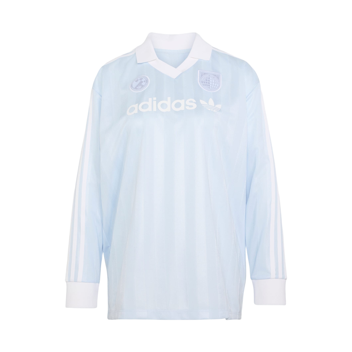 (W) 아디다스 오리지널스 사커 롱슬리브 티셔츠 크리스탈 스카이 - KR 사이즈((W) Adidas Originals Soccer Long Sleeve T-Shirt Crystal Sky - KR Sizing)