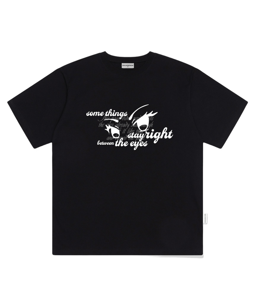 E261OTS013BK Escapefrom Between Eyes Print Oversized Short Sleeve T-Shirt Black