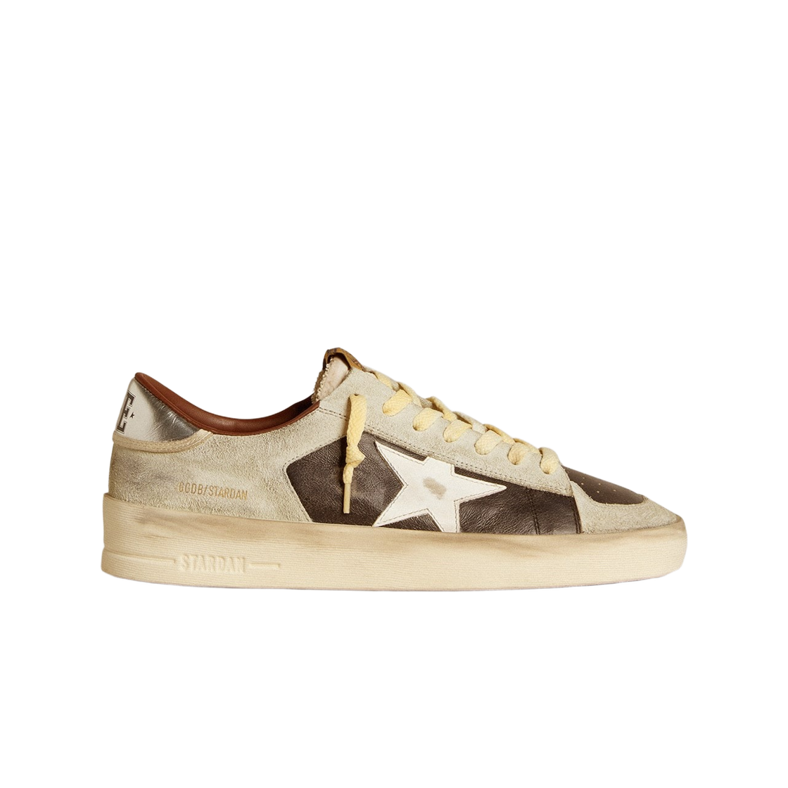 GMF00333-F006625-82834 Golden Goose Stardan Leather Star in Metallic Heel Tab Suede Leather Sneakers Ice Grey