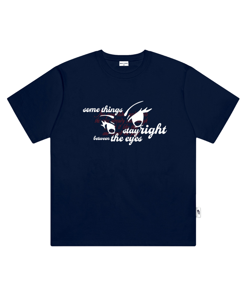 E261OTS016NV Escapefrom Between Eyes Print Oversized Short Sleeve T-Shirt Navy