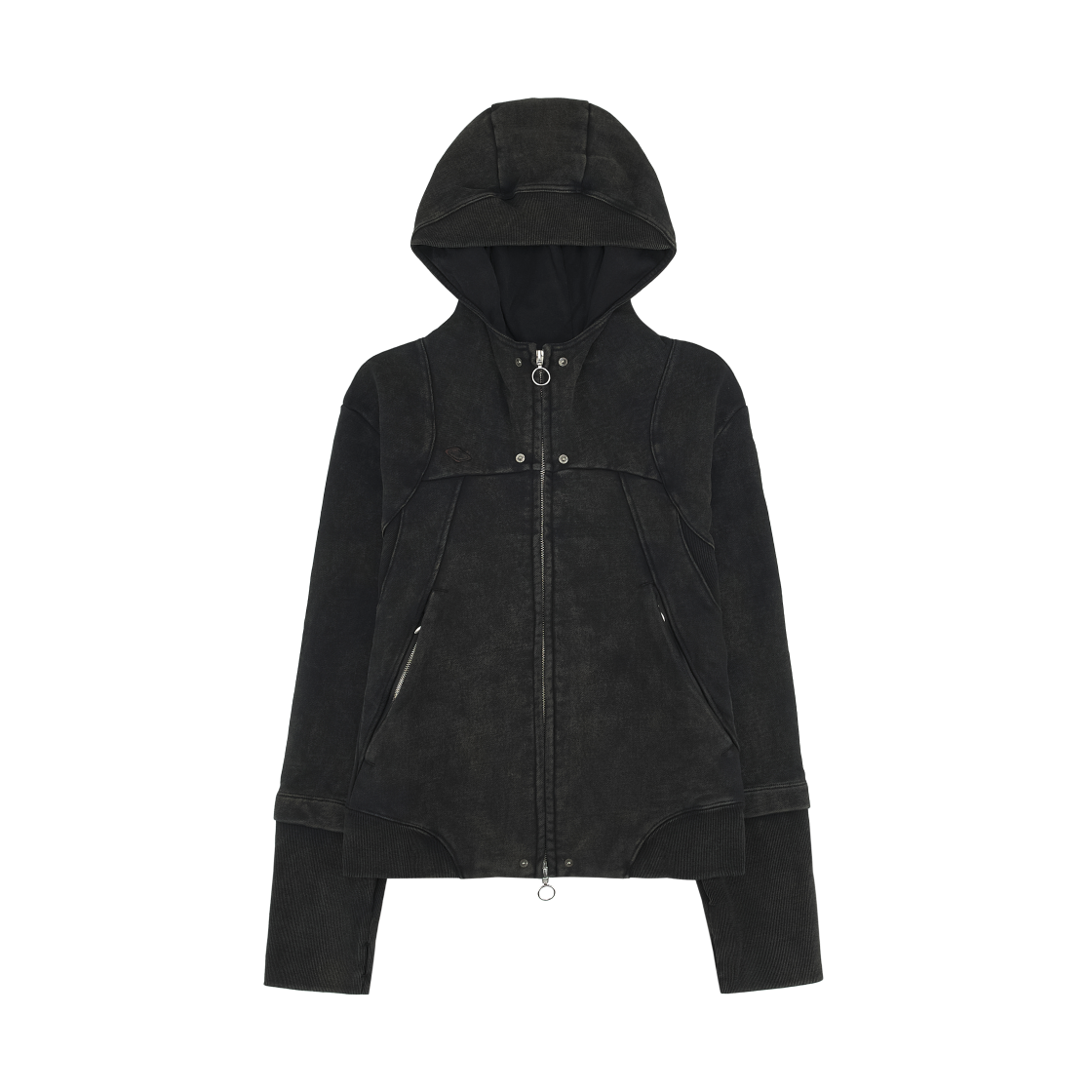 (W) 미스치프 롬버스 펀칭 후드 집업 워시드 블랙((W) Mischief Rhombus Punching Hoodie Zip Up Washed Black)