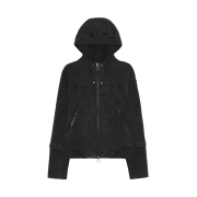 (W) Mischief Rhombus Punching Hoodie Zip Up Washed Black