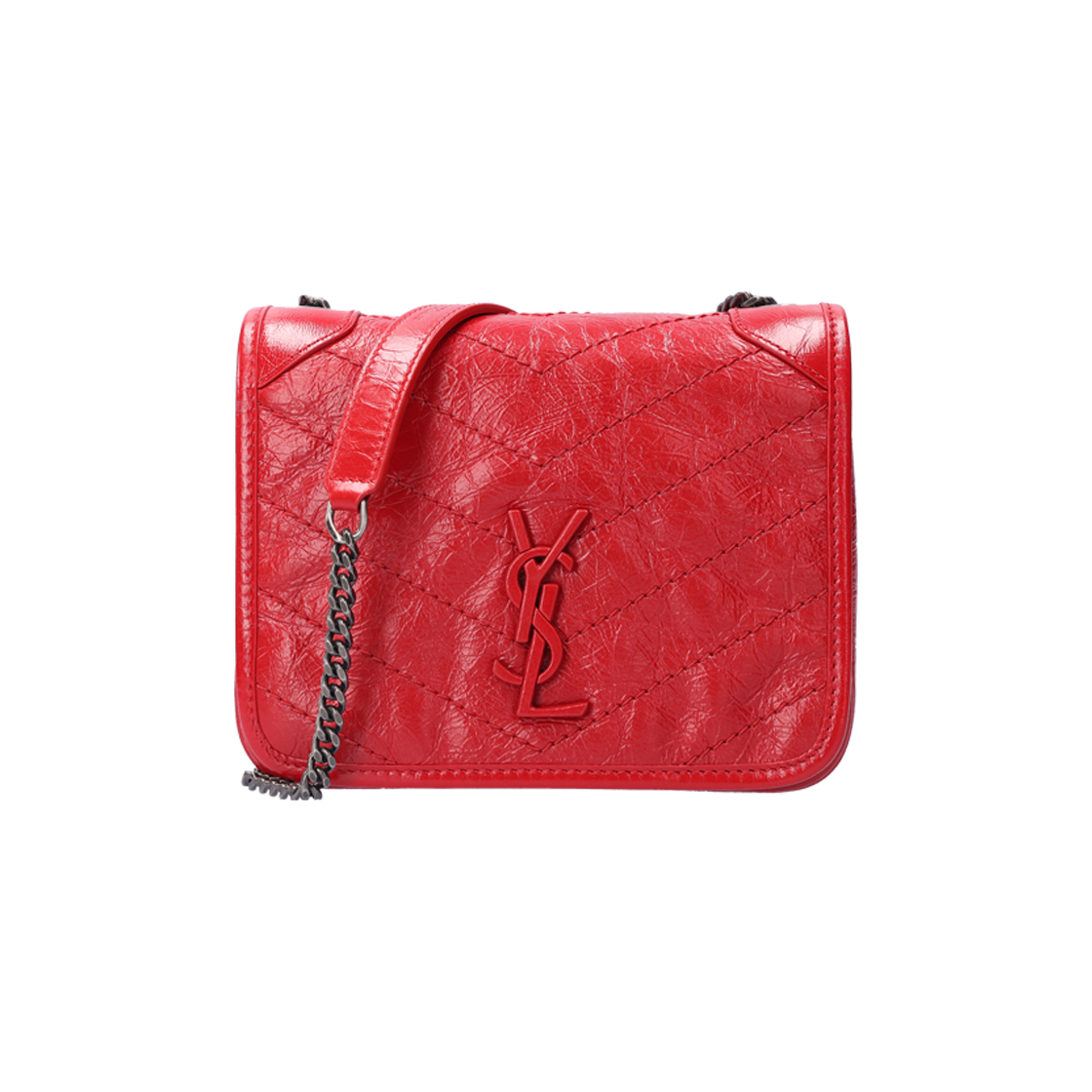 IT6MN88Q8NSC Saint Laurent Niki Crinkled Vintage Chain Shoulder Bag - Red Leather
