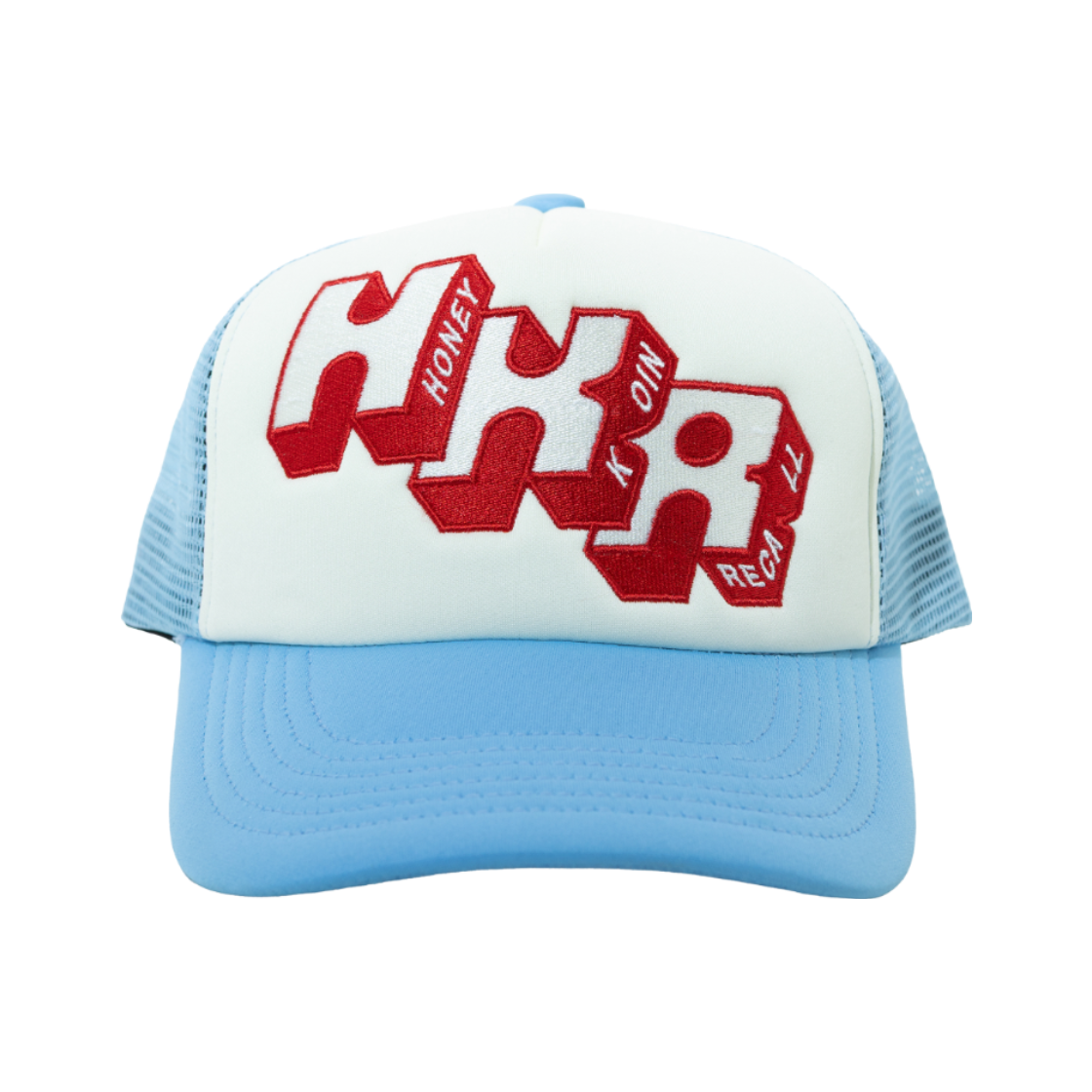 허니스쿱하우스 HKR 로고 트러커 캡 스카이 블루(Honey Scoop House HKR Logo Trucker Cap Sky Blue)
