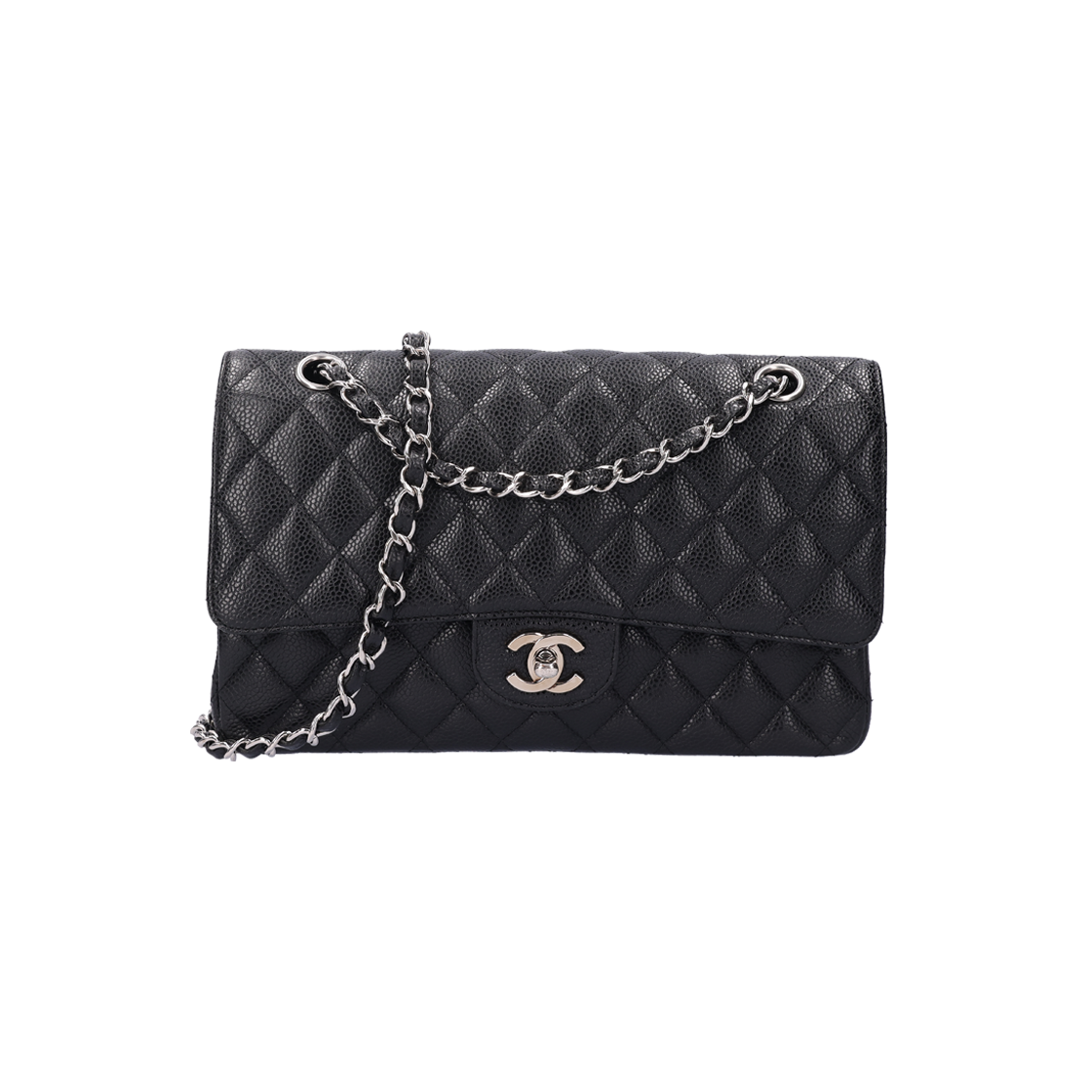 샤넬 A01112 클래식 미디움 플랩백 그레인드 카프스킨 블랙 & 실버(Chanel Classic Medium Flap Bag in Black Grained Calfskin with Silver Hardware) - 1