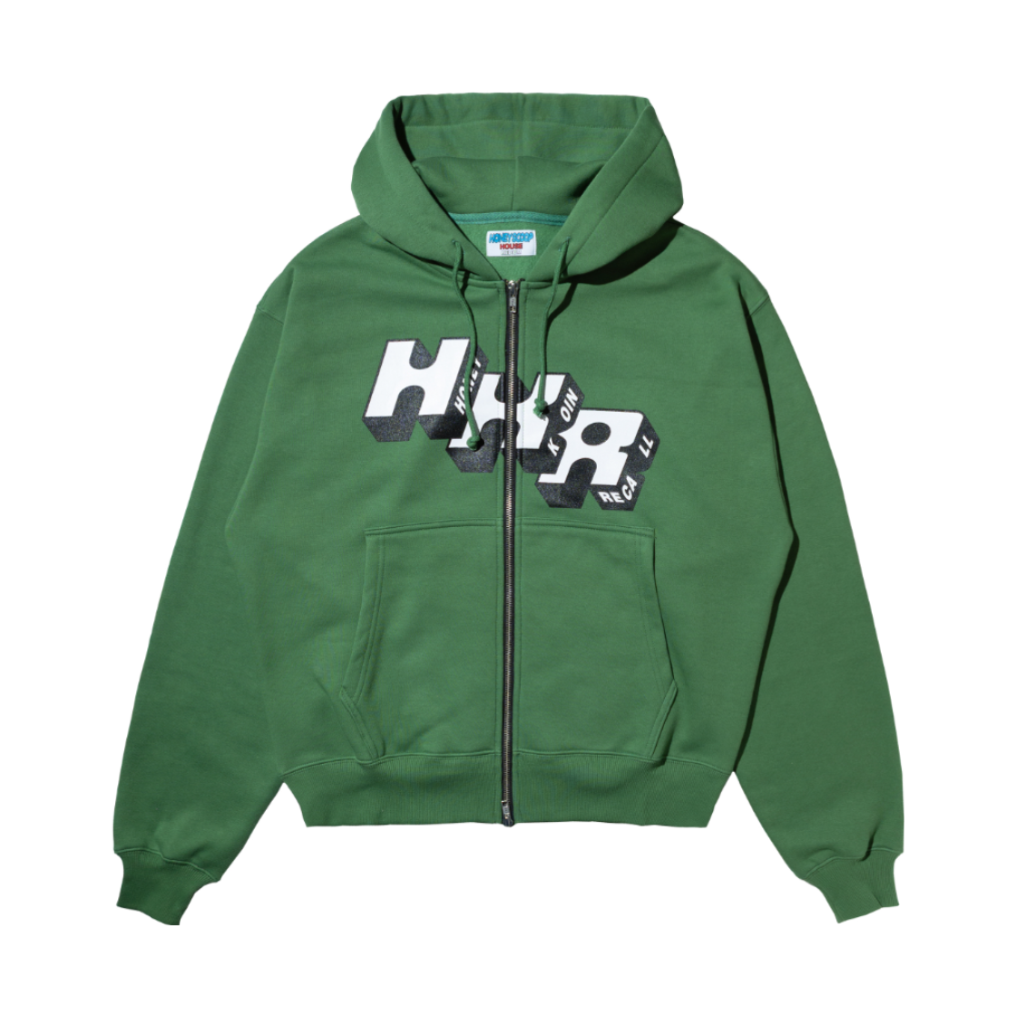 허니스쿱하우스 HKR 로고 집업 후디드 스웨트셔츠 그린(Honey Scoop House HKR Logo Zip Up Hooded Sweatshirt Green)