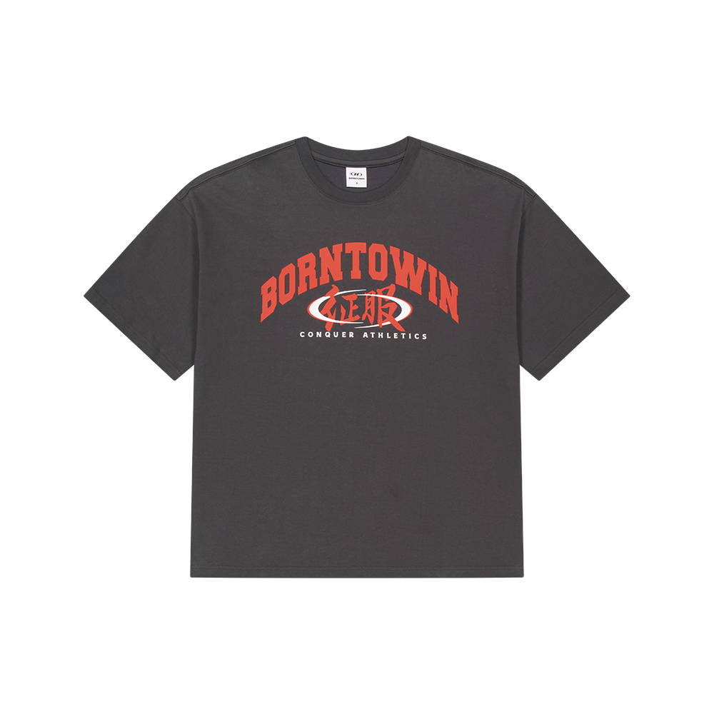 BH1MST227CH BORN TO WIN Conquer Athletics Semi Over Fit T-Shirts Charcoal