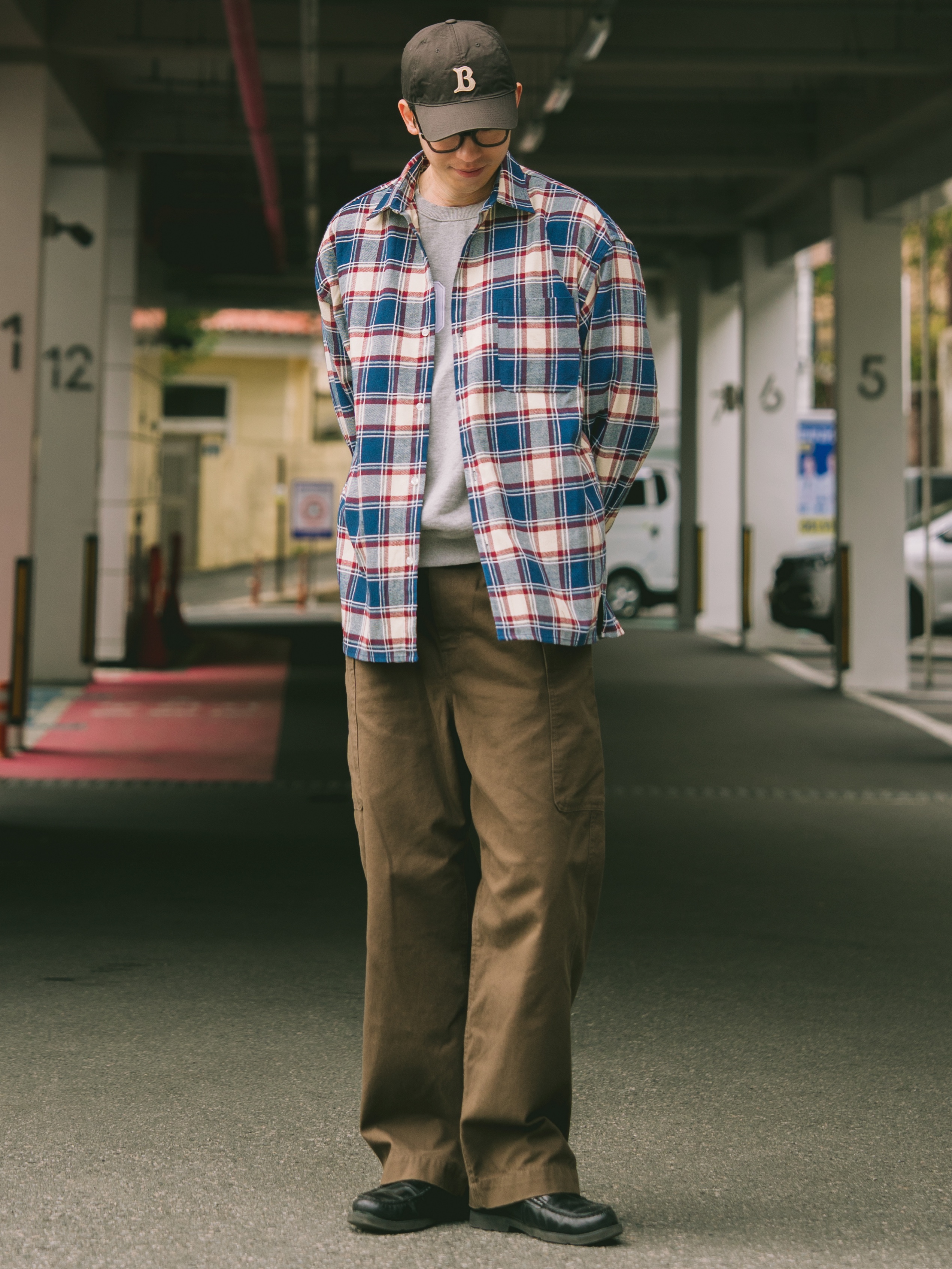 QT8 GARMENTS Rustic Core Flannel Check Shirt Blue 착용 스타일 - 3