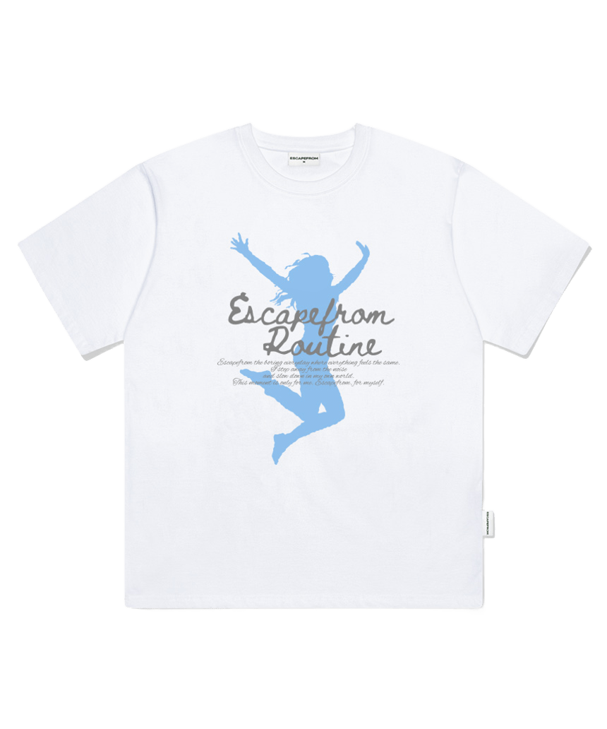 E261OTS017WH Escapefrom Jump ESCF Print Oversized Short Sleeve T-Shirt White