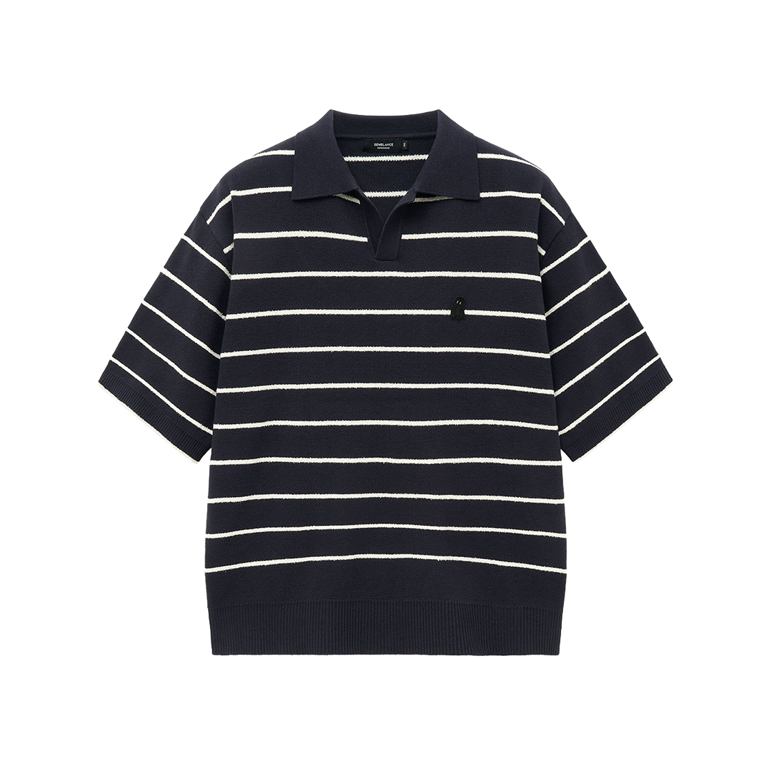 지오송지오 셈블런스 부클 스트라이프 오픈카라 니트 네이비 ZH2KT884NY(ZIOSONGZIO SEMBLANCE Boucle Stripe Open Collar Knit Navy) - 1