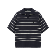 ZIOSONGZIO SEMBLANCE Boucle Stripe Open Collar Knit Navy