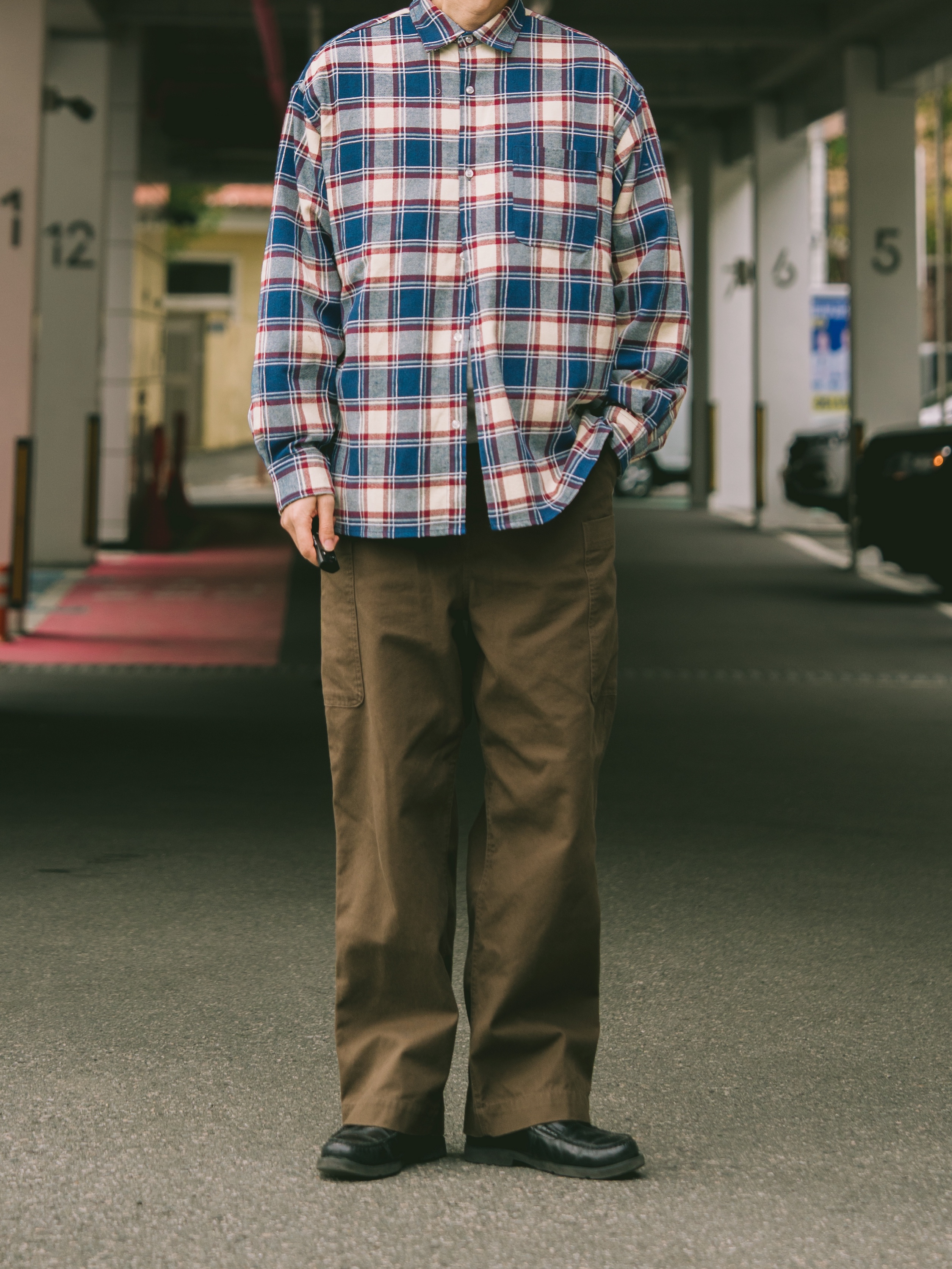 QT8 GARMENTS Rustic Core Flannel Check Shirt Blue 착용 스타일 - 6