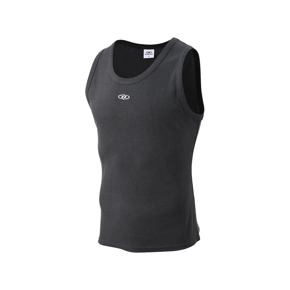 본투윈 B 펜던트 피그먼트 립 슬리브리스 차콜(BORN TO WIN B Pendant Pigment Ribbed Sleeveless Charcoal)