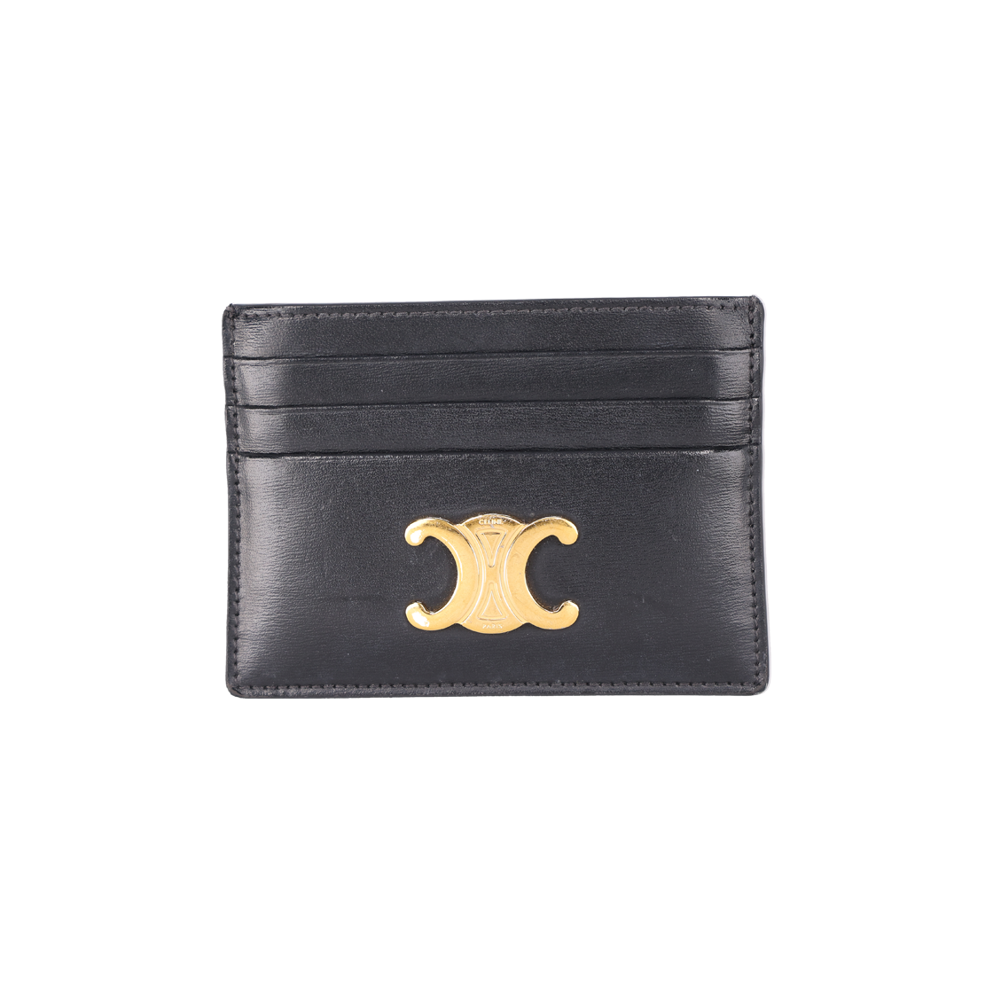 ITECAND89RGW Celine Triomphe Card Wallet in Black Calfskin