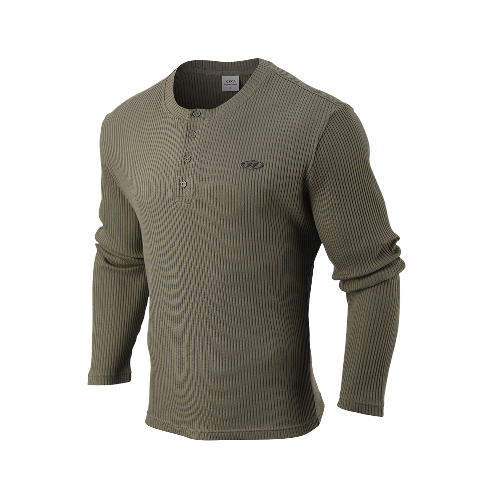 본투윈 B 펜던트 헨리넥 머슬핏 롱슬리브 카키(BORN TO WIN B Pendant Henry Neck Muscle Fit Long Sleeve Khaki)