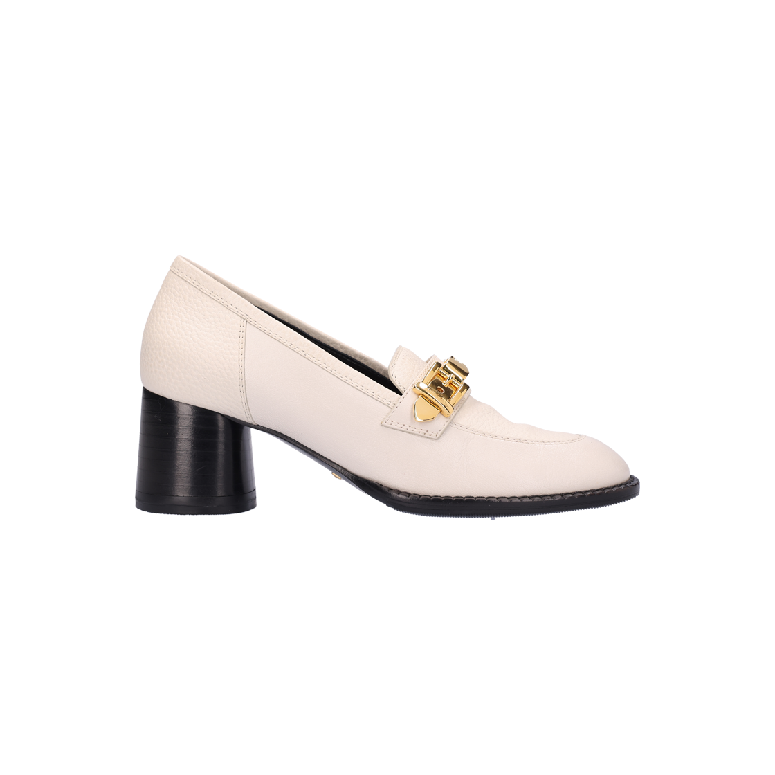 ITVLTF56RHMP Gucci 626594 Chain Mid-Heel Loafers in Ivory & Gold, Size 36