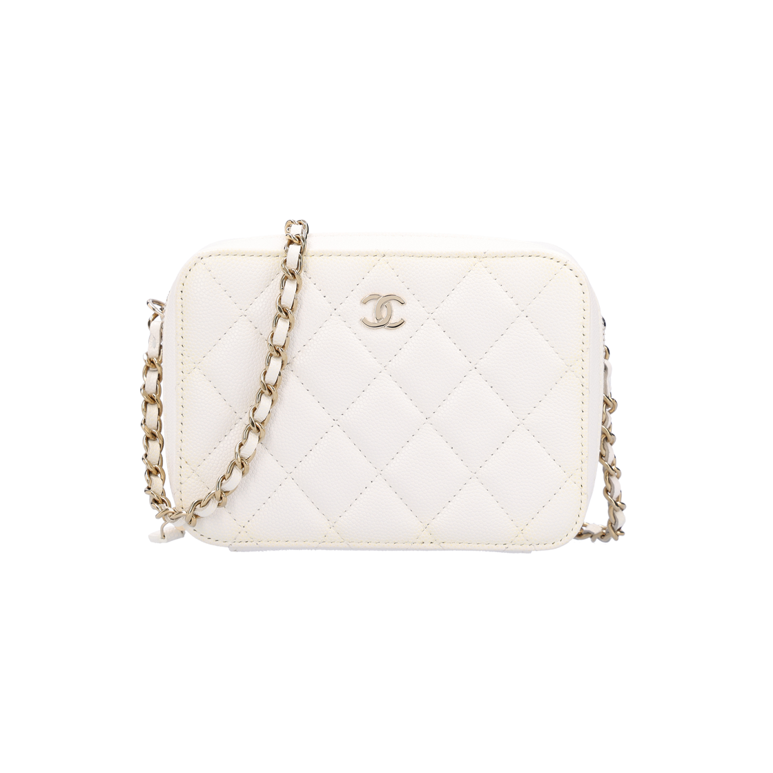 샤넬 AP2426 카메라 코스메틱 케이스 레더 화이트 & 골드(Chanel AP2426 Camera Cosmetic Case - White & Gold Leather) - 1