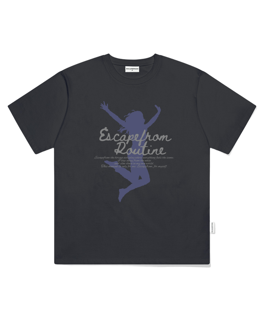 E261OTS020CG Escapefrom Jump ESCF Print Oversized Short Sleeve T-Shirt Charcoal