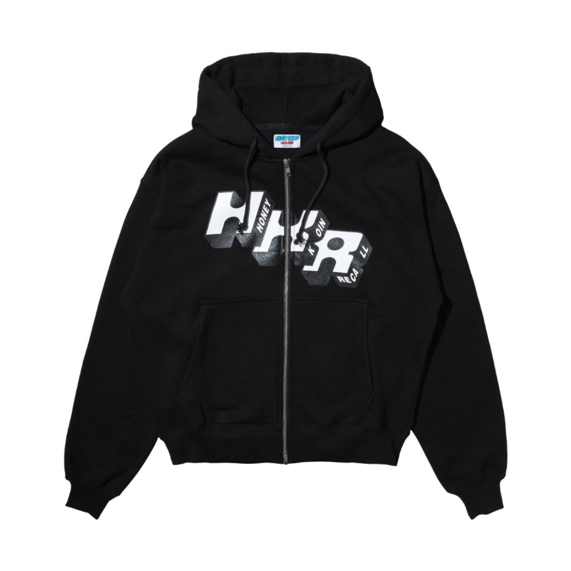 허니스쿱하우스 HKR 로고 집업 후디드 스웨트셔츠 블랙(Honey Scoop House HKR Logo Zip Up Hooded Sweatshirt Black)