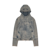 (W) Mischief Rhombus Punching Hoodie Zip Up Bleached Navy