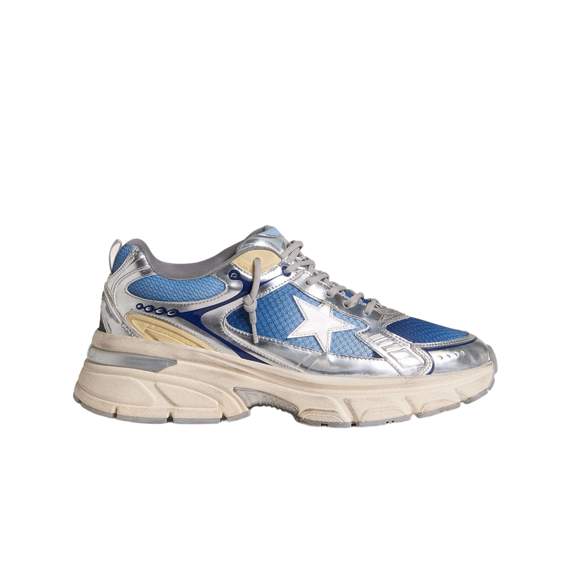 골든구스 라이트스타 라이트 블루 메쉬 화이트 TPU 스타 실버 바이오 베이스 인서트 스니커즈 실버(Golden Goose Lightstar in Light Blue Mesh with White TPU Star and Silver Bio-Based Inserts Sneakers Silver) - 1
