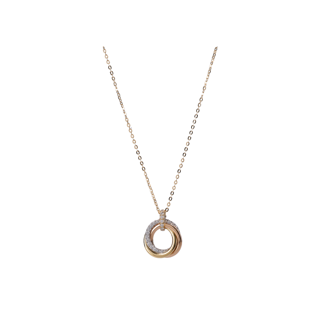 까르띠에 B7224849 트리니티 펜던트 스몰 18K 화이트 & 핑크 & 옐로우 골드 다이아몬드 파베 세팅(Cartier Trinity Pendant Small in 18K White, Pink, and Yellow Gold with Paved Diamond Setting) - 1