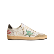 Golden Goose Ball Star Metallic Leather Star Grey Leather Heel Tab Sneakers White