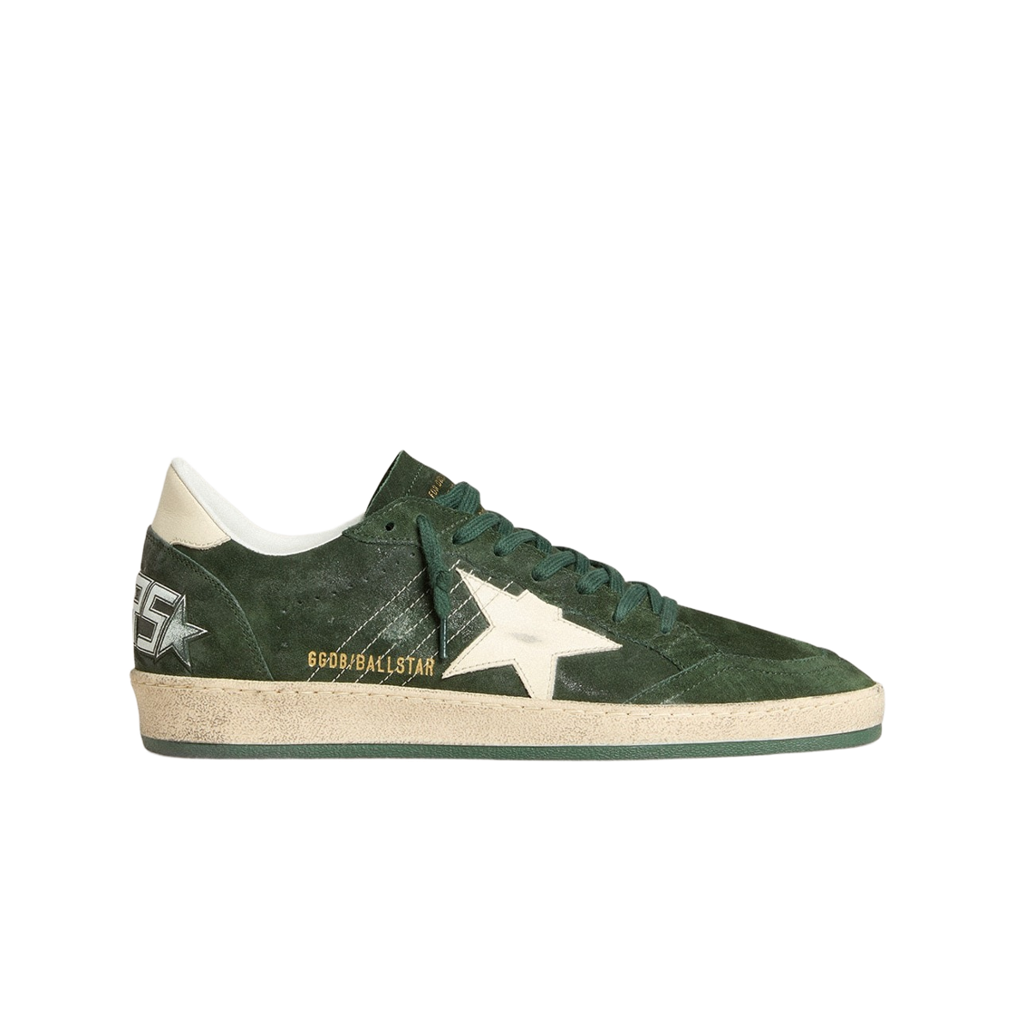 GMF00117-F007204-35924 Golden Goose Ball Star in Green Suede with White Leather Star and Heel Tab Sneakers Green