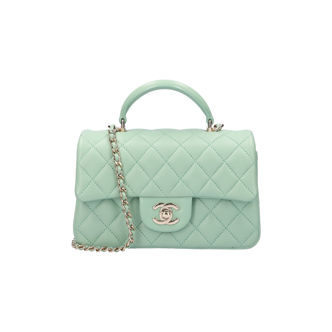 샤넬 AS2431 탑핸들 미니 플랩백 램스킨 라이트 그린 금장(Chanel AS2431 Mini Flap Top Handle Bag in Light Green Lambskin with Gold Hardware) - 1