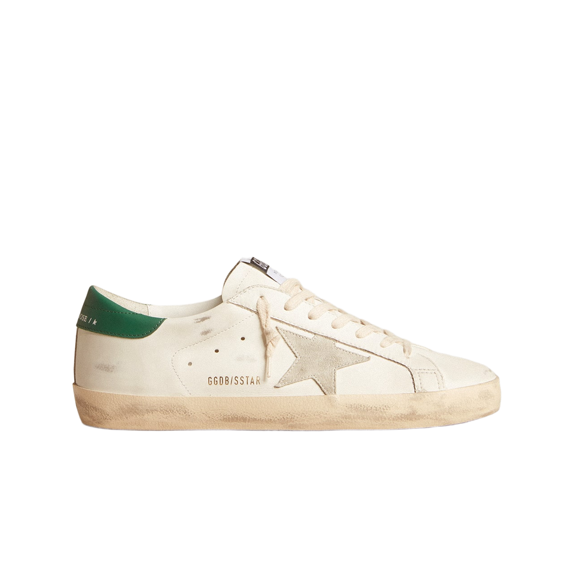 GMF00101-F005770-10802 Golden Goose Superstar Ice Gray Suede Star and Green Leather Heel Tab White