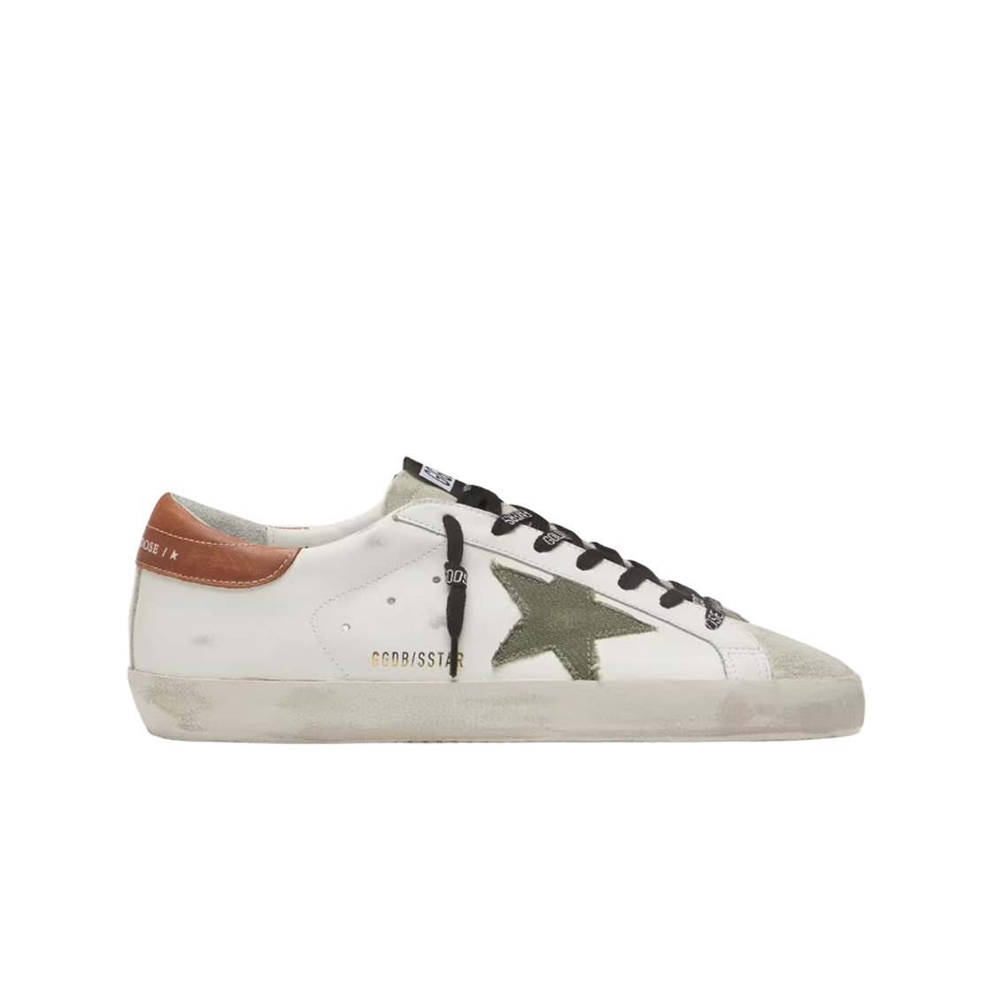 GMF00101-F002709-10947 Golden Goose Superstar Olive Green Canvas Star Tan Leather Heel Tab White