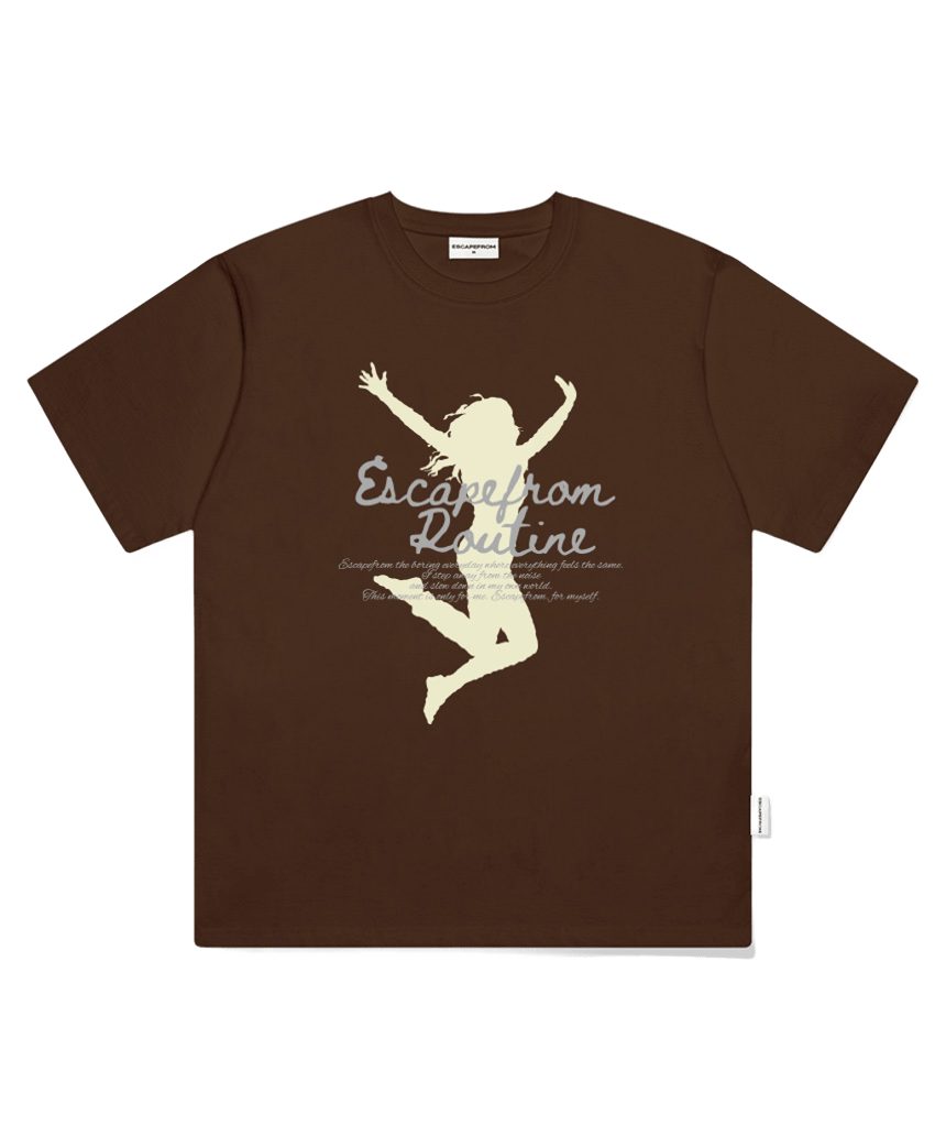 E261OTS019BW Escapefrom Jump ESCF Print Oversized Short Sleeve T-Shirt Brown