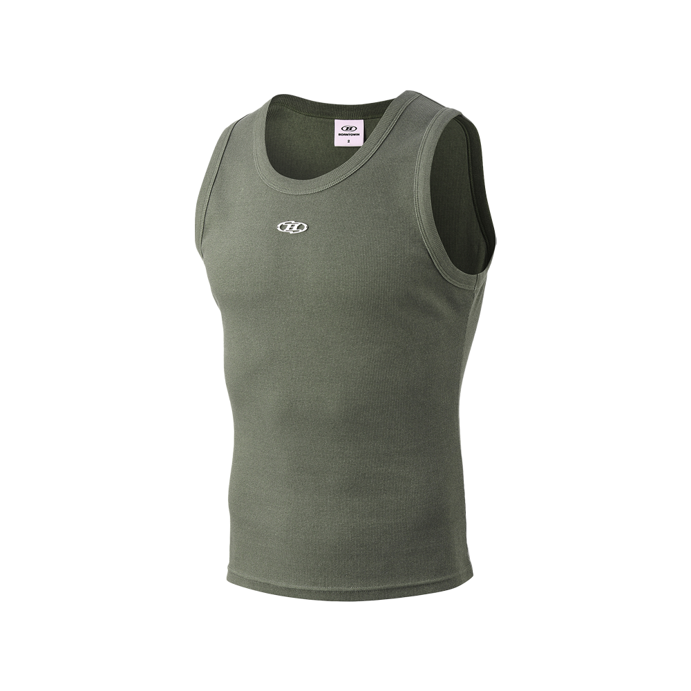 본투윈 B 펜던트 피그먼트 립 슬리브리스 카키(BORN TO WIN B Pendant Pigment Ribbed Sleeveless Khaki)