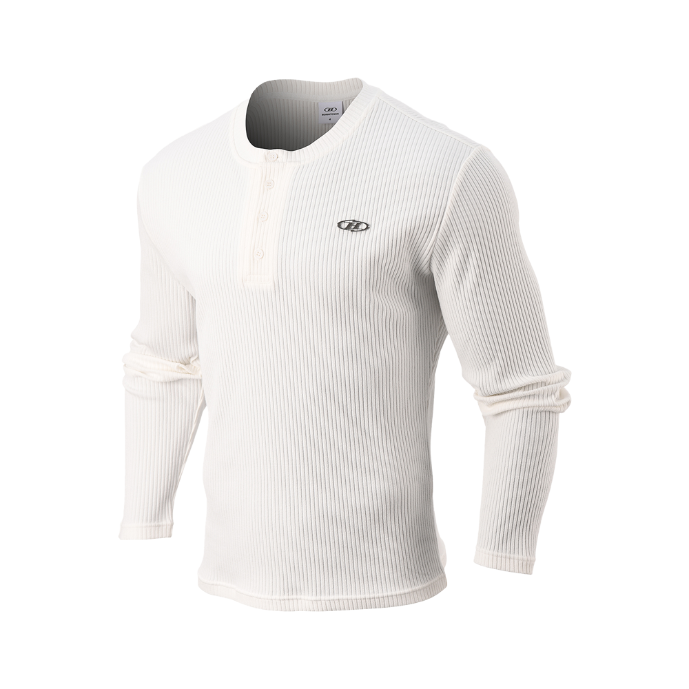 본투윈 B 펜던트 헨리넥 머슬핏 롱슬리브 화이트(BORN TO WIN B Pendant Henry Neck Muscle Fit Long Sleeve White)