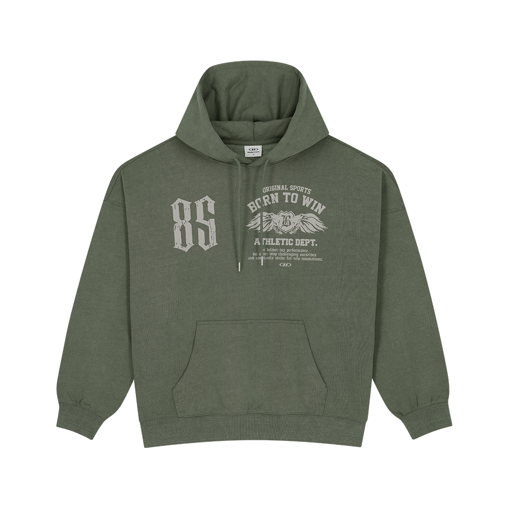 BH1MHT215KH BORN TO WIN 85 Pigment Semi Over Fit Hoodie Khaki