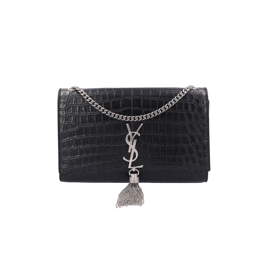 생로랑 354119 케이트 스몰 태슬 숄더백 크로커다일 엠보싱 레더 블랙 은장(Saint Laurent Kate Small Tassel Shoulder Bag Crocodile Embossed Leather Black Silver Hardware)