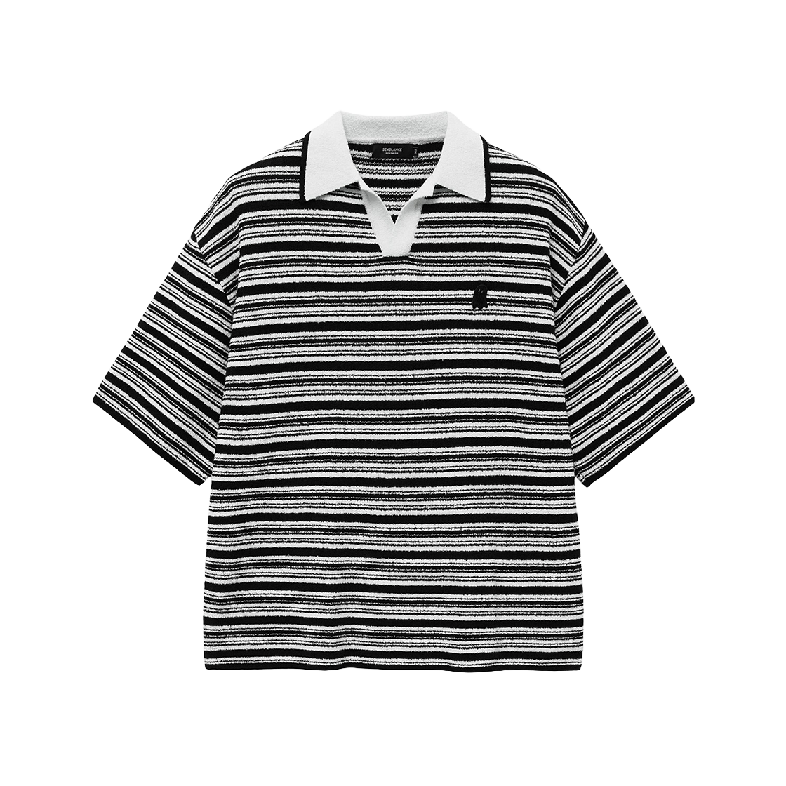 지오송지오 셈블런스 부클 스트라이프 오픈카라 니트 블랙 ZH2KT882BK(ZIOSONGZIO SEMBLANCE Boucle Stripe Open Collar Knit Black) - 1