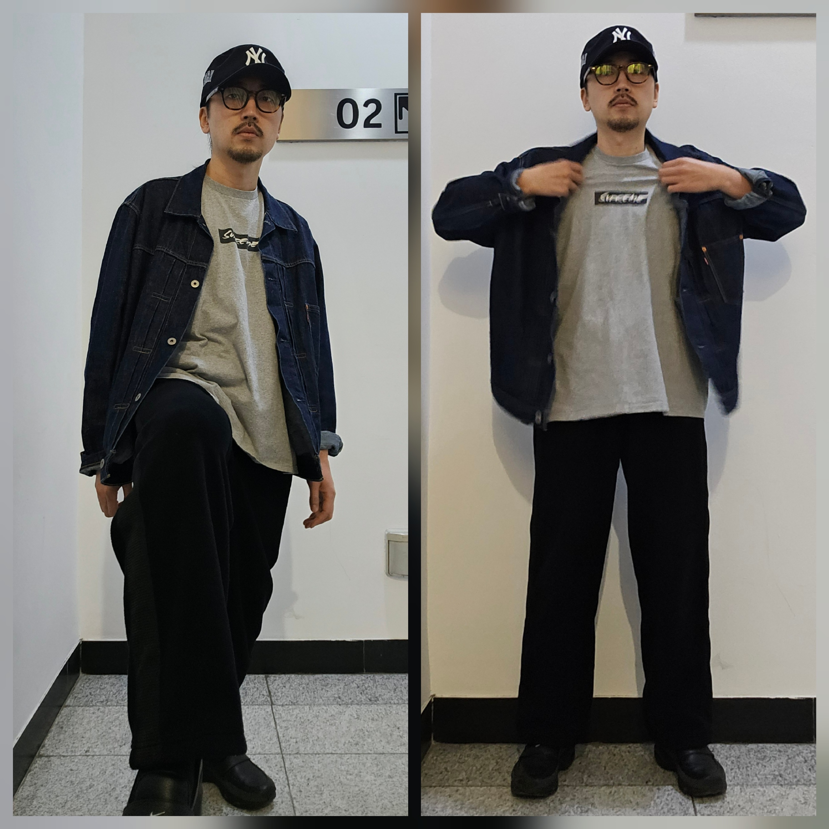 New Era MLB New York Yankees Pillbox Series Ball Cap Navy, Supreme Futura Box Logo T-Shirt Heather Grey - 24SS 착용 스타일 - 2