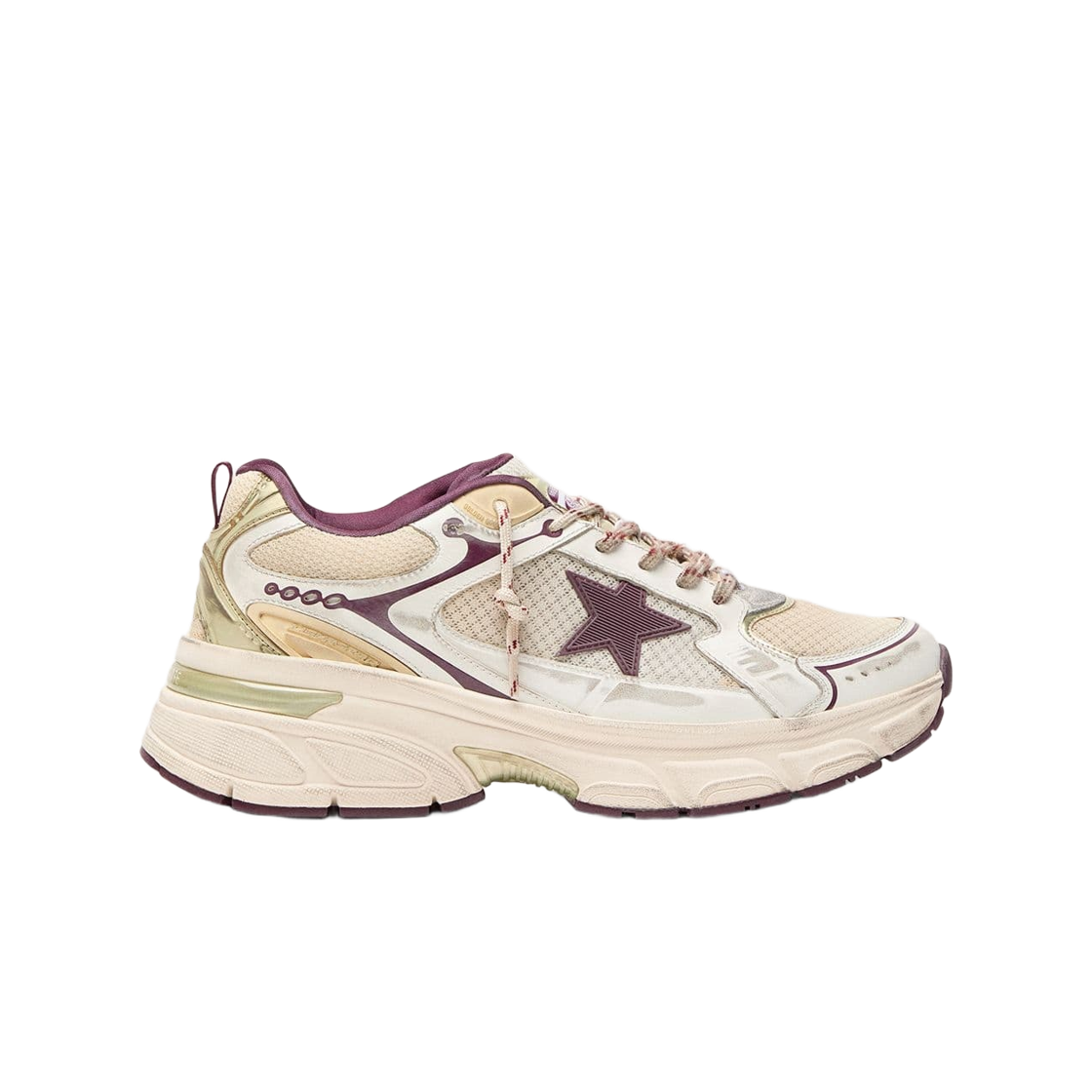GMF00724-F007989-12374 Golden Goose Lightstar CNY in White Mesh and Leather with Wine Red TPU Star Sneakers White