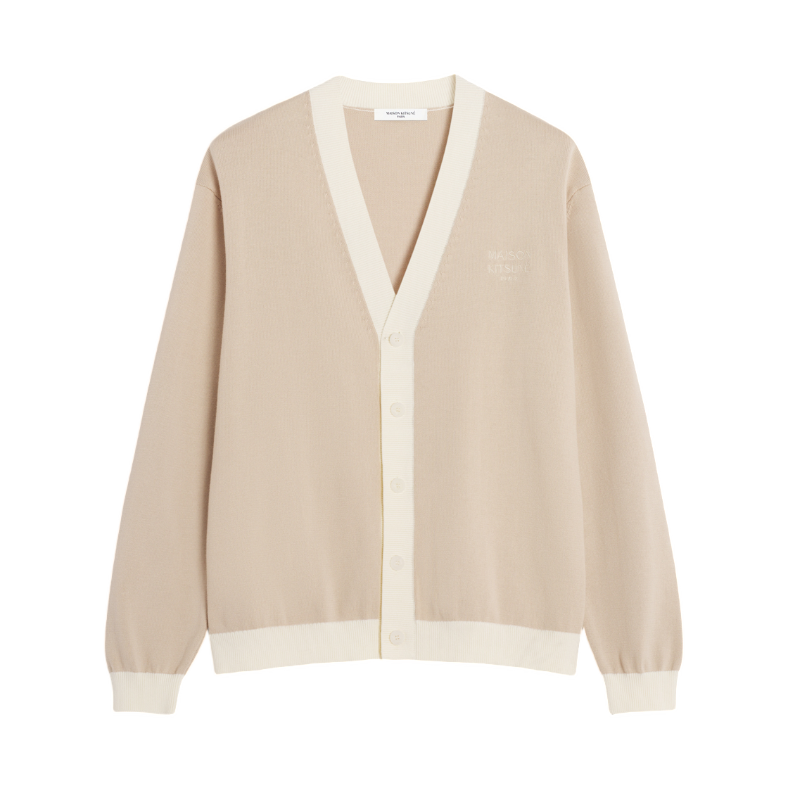 QM00502KT1135-0429 Maison Kitsune Contrasted Cotton Comfort Cardigan Roasted Almond