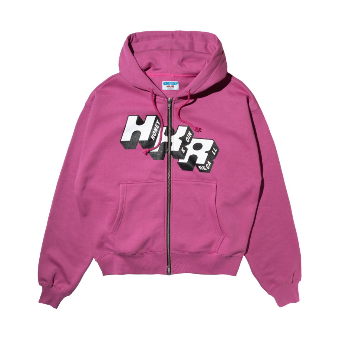 허니스쿱하우스 HKR 로고 집업 후디드 스웨트셔츠 핑크(Honey Scoop House HKR Logo Zip Up Hooded Sweatshirt Pink)