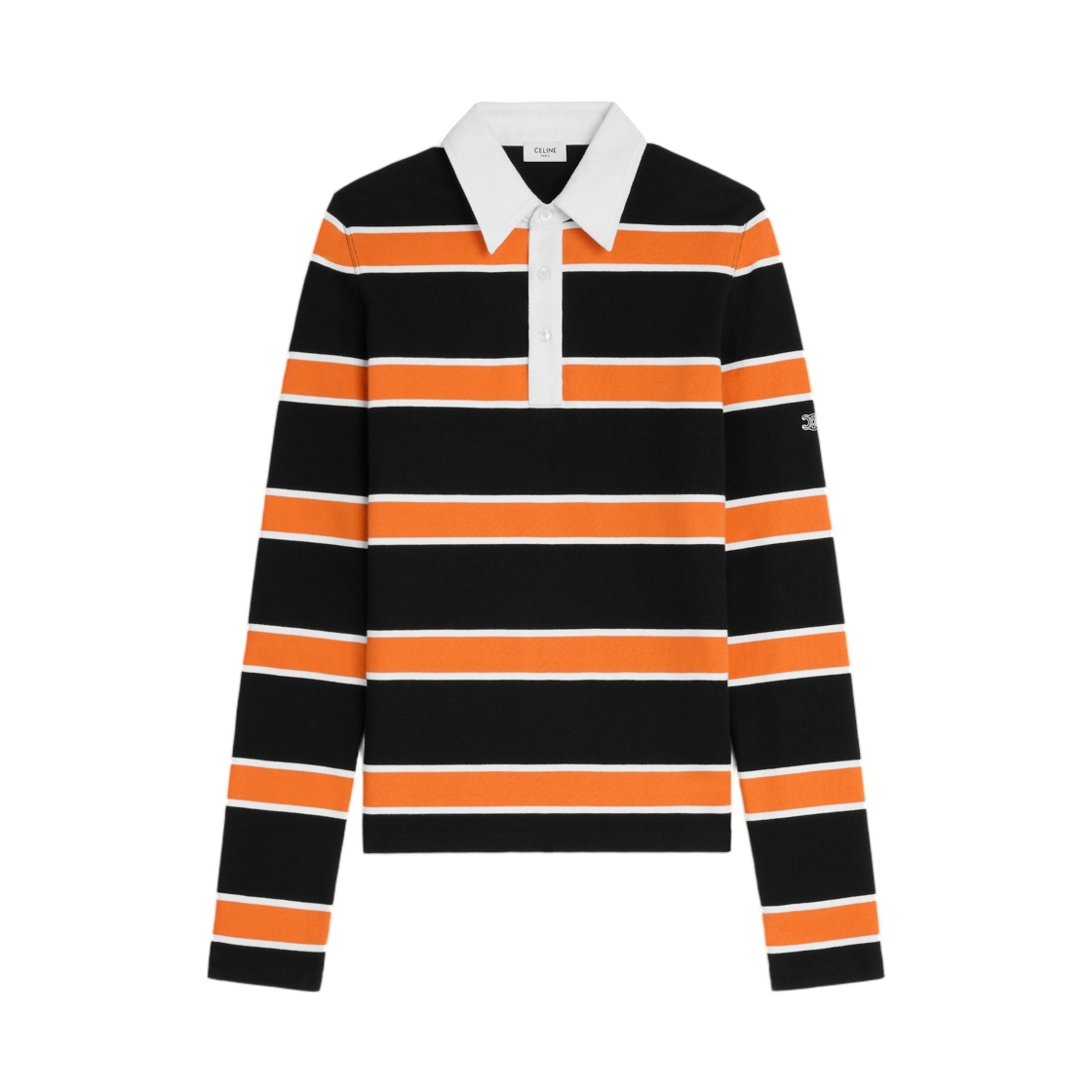RX0M12K06-GDV4 Celine Polo Shirt in Striped Cotton Jersey Black White Orange