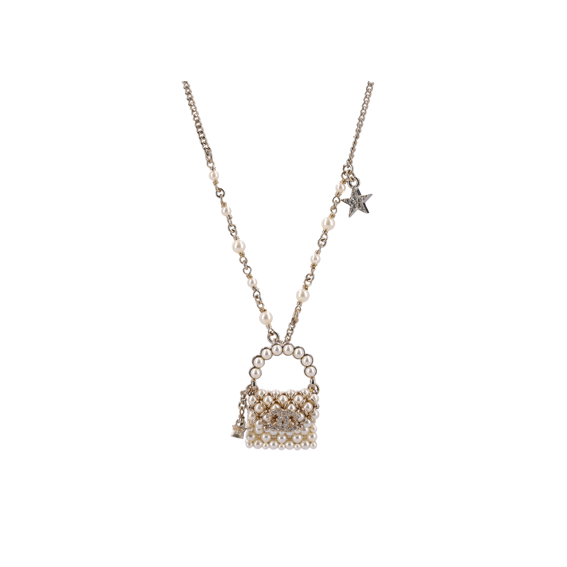 샤넬 펄 백 펜던트 네크리스 골드 메탈(Chanel Pearl Bag Pendant Necklace - Gold Metal) - 1
