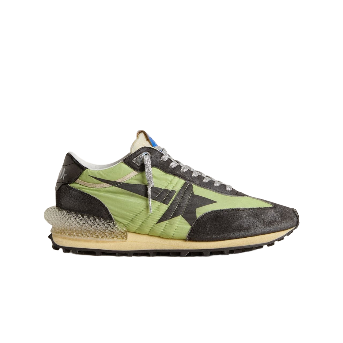 GMF00684-F007400-35684 Golden Goose Marathon Sneakers with Nylon Upper Laminated Leather Heel Tab Green Black