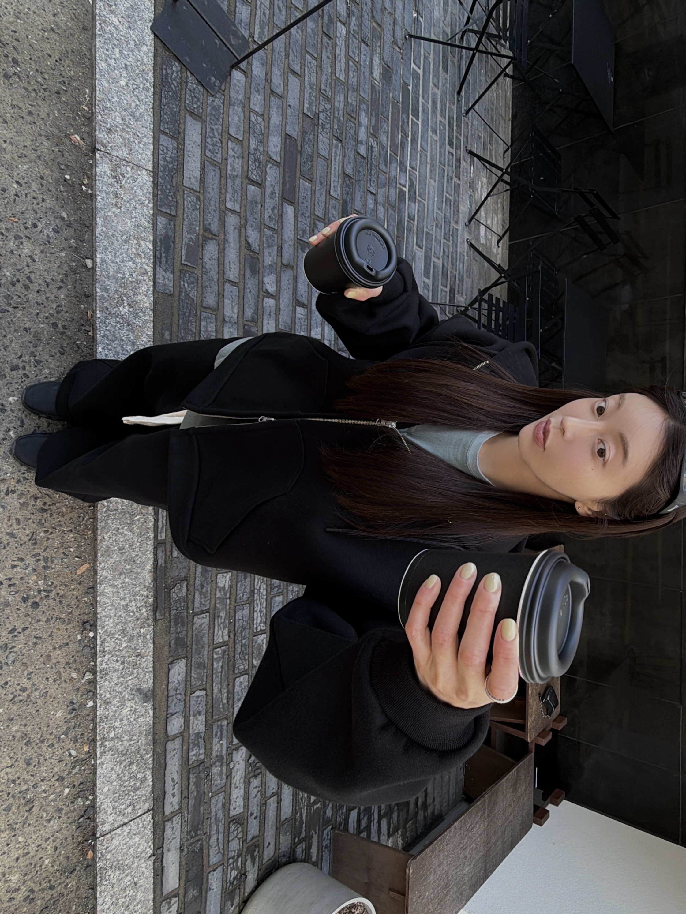 Nonnod Scuba Zip Hoodie Black, Nonnod Scuba Pajama Pants Black 착용 스타일 - 8