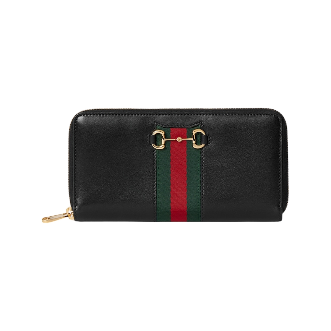 867124-AAGOQ-1057 Gucci Horsebit Web Zip Around Wallet Black